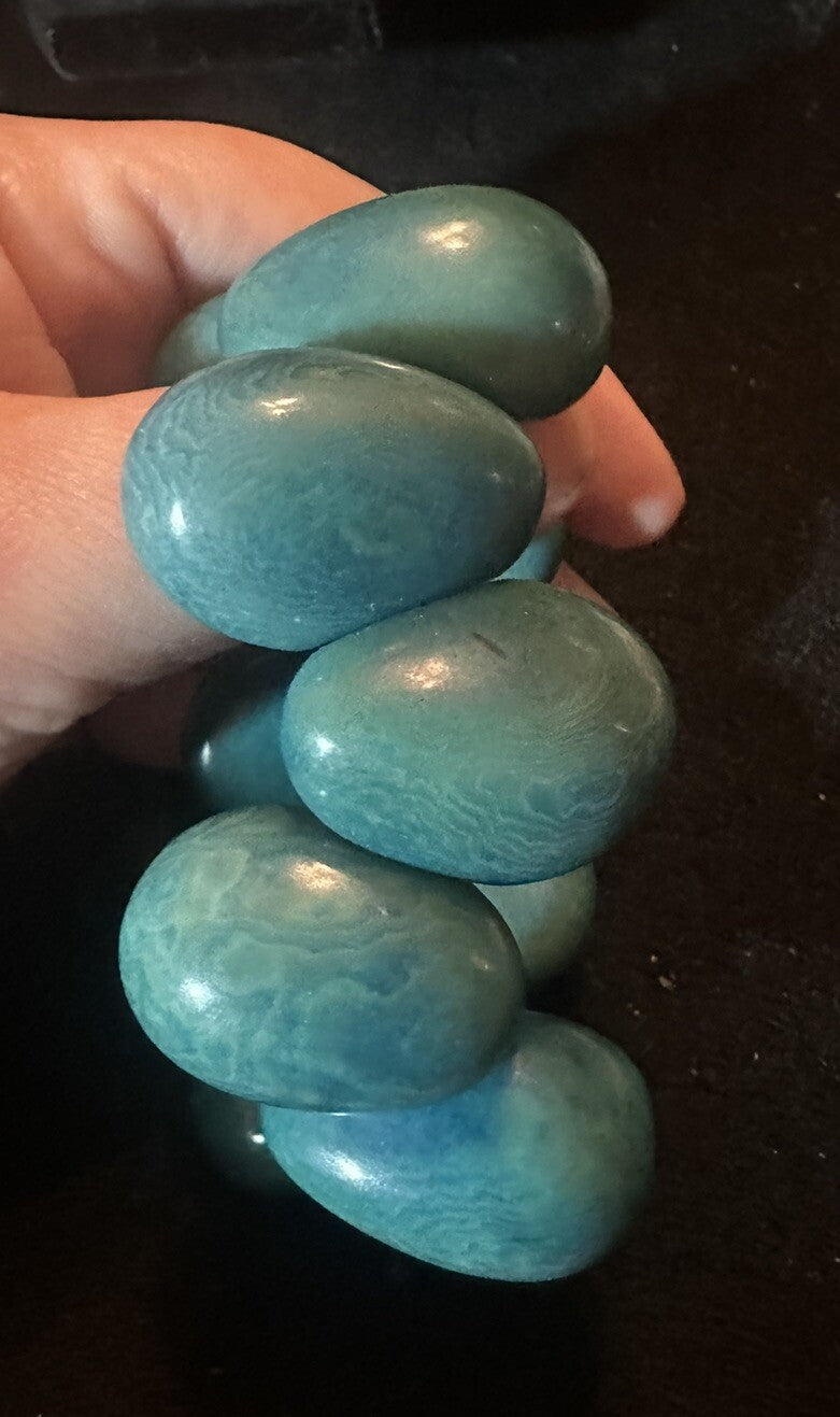 Vintage Organic Tagua Nut Stretch Bracelet | Mallard Blue - Gorgeous!