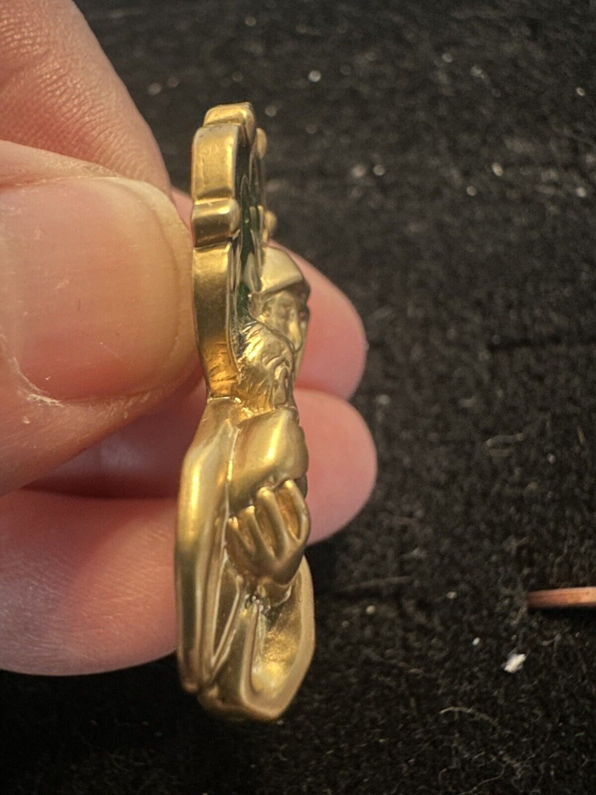 Vintage Lapel Pin Religious Avon Mother Mary Baby Jesus Signed Gold Tone Enamel