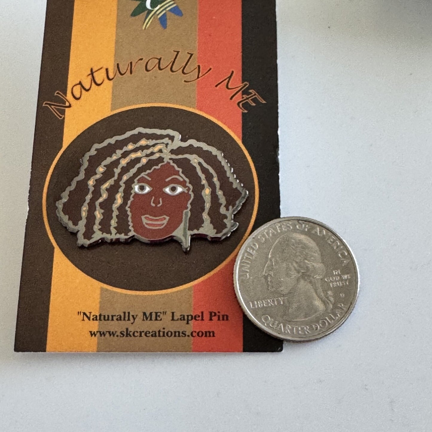 Naturally Me SKCreations African American Lapel Pin Long Brown Hair NWT