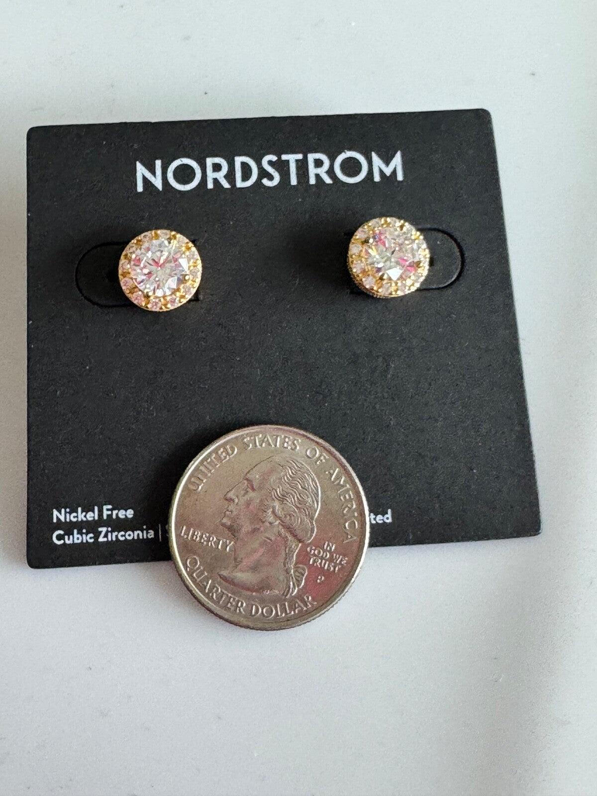 $98 Nordstrom Halo 14K Gold Plated Stud Earrings Sterling Silver Cubic Zirconia