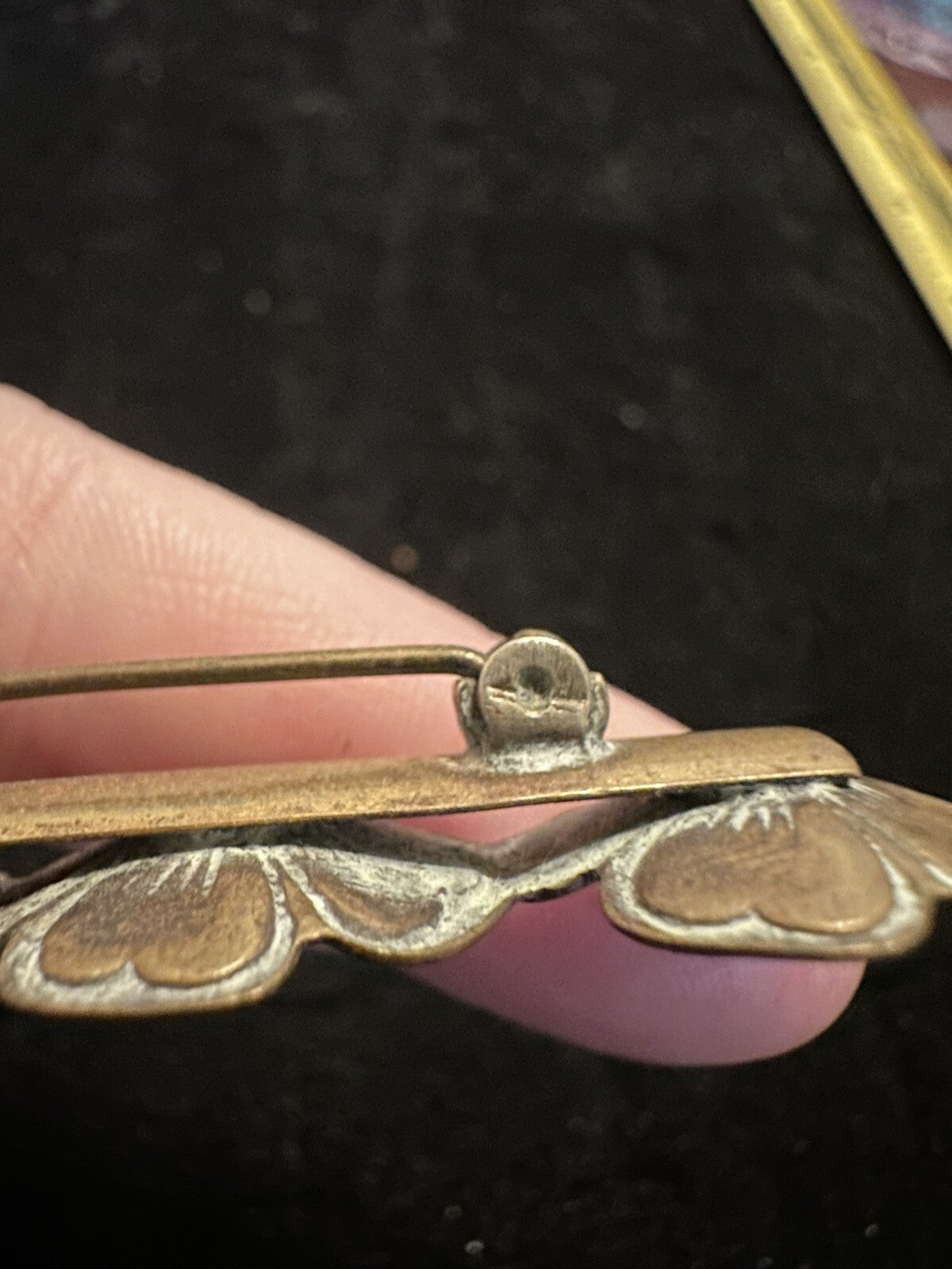 Antique Victorian Art Nouveau Forget Me Not Bar Brooch Pin Beautiful Patina!