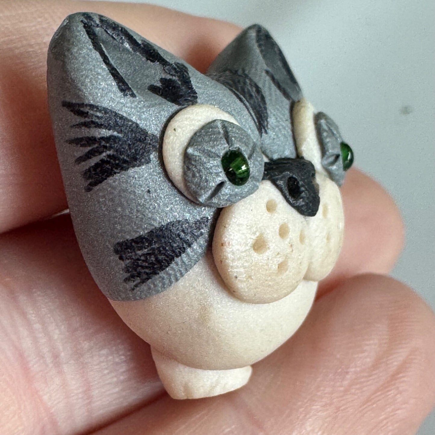 Whimsical Handmade Cat Brooch – Clay with Green Eyes