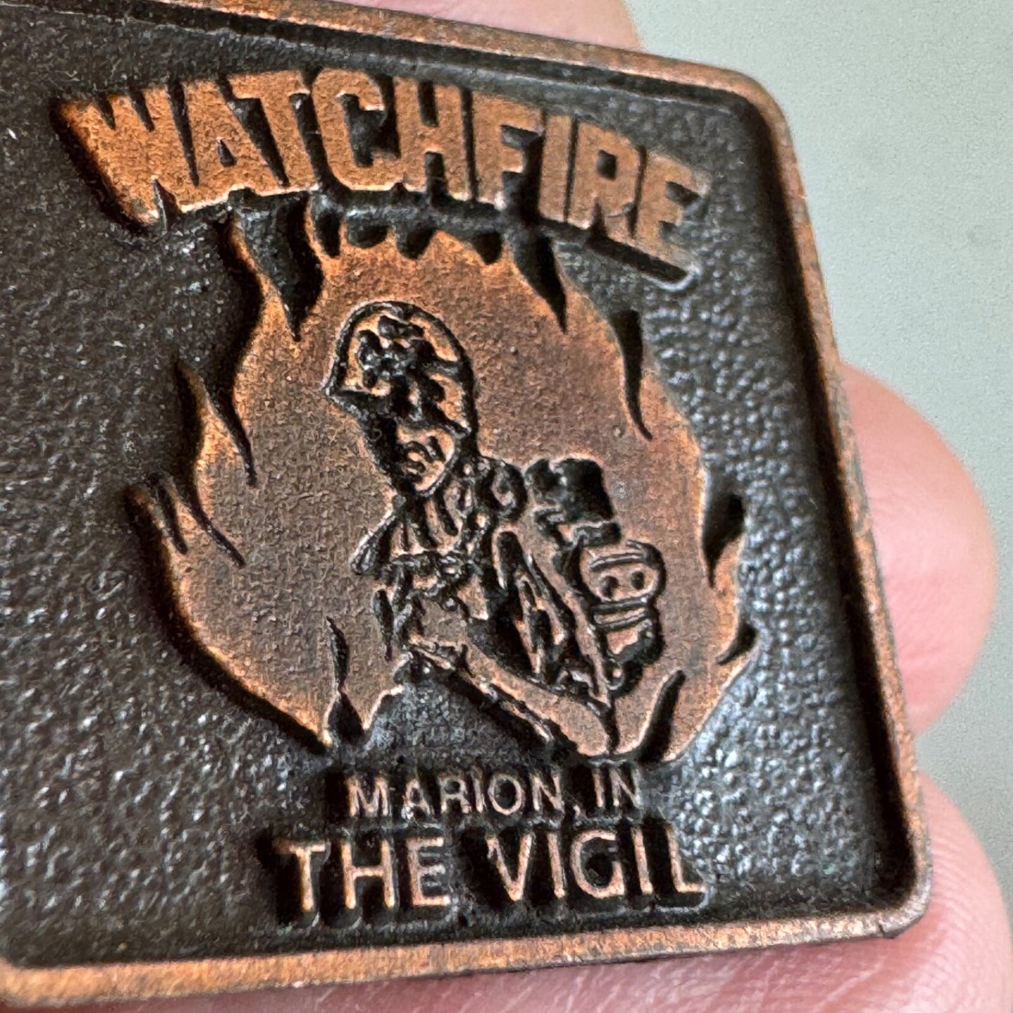 Vtg Watchfire Marion Indiana Vigil Pin Bronze Military Memorial Badge MIA POW
