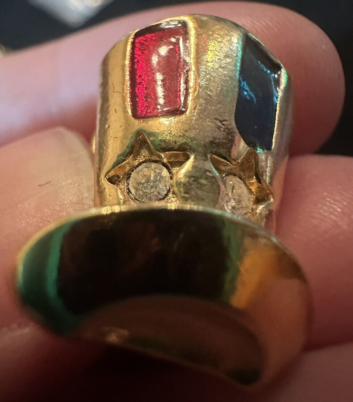 Vintage Avon Patriotic Uncle Sam Hat Red Blue Gold Rhinestone Pin United States