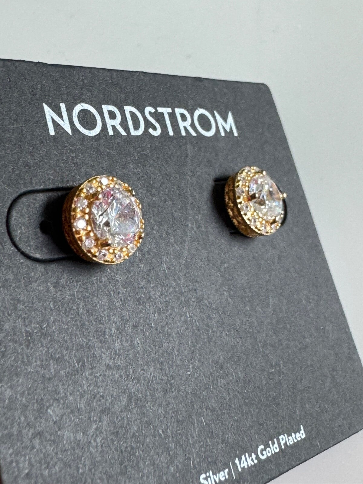 $98 Nordstrom Halo 14K Gold Plated Stud Earrings Sterling Silver Cubic Zirconia