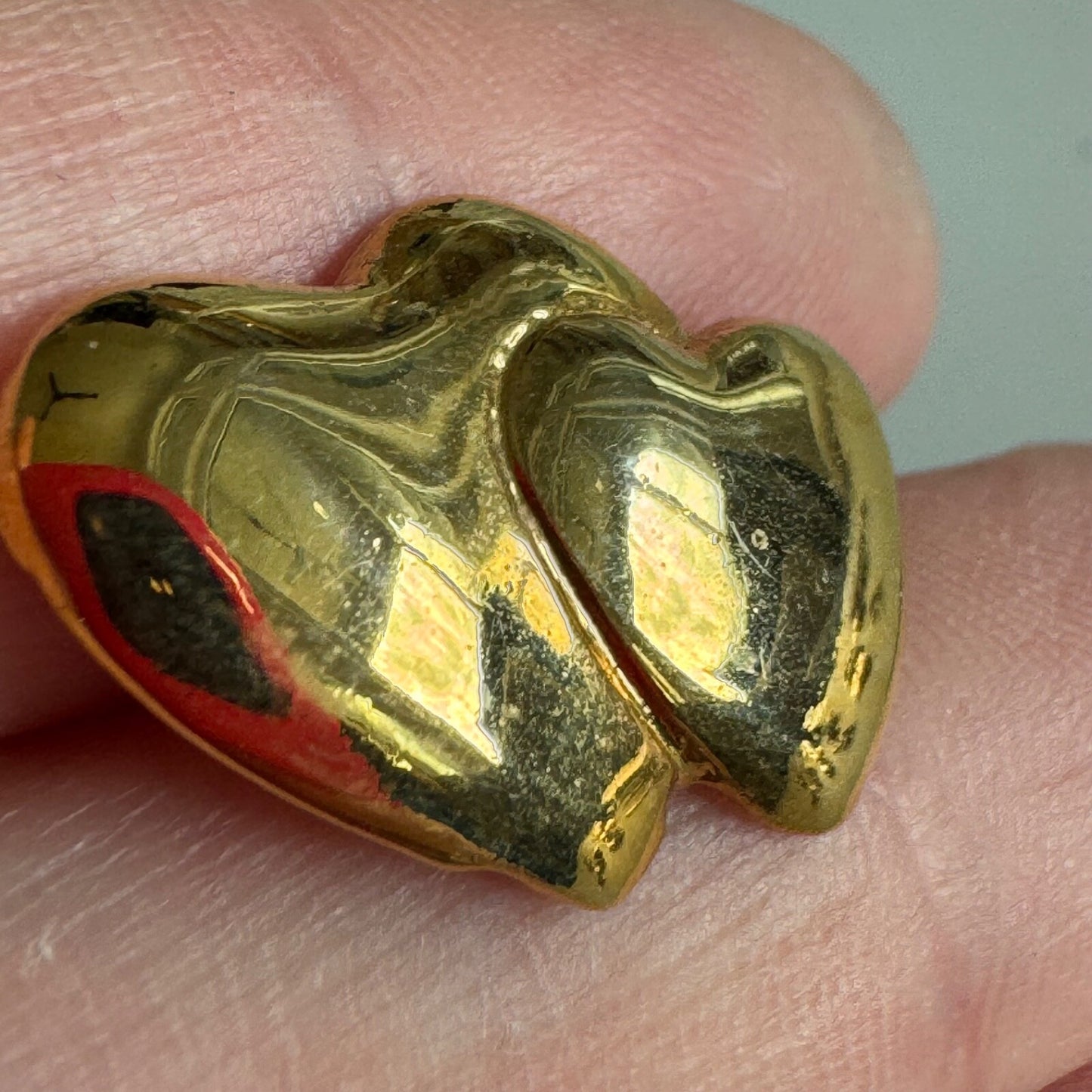 Double Puffy Heart Pin – Gold Tone Overlapping Hearts