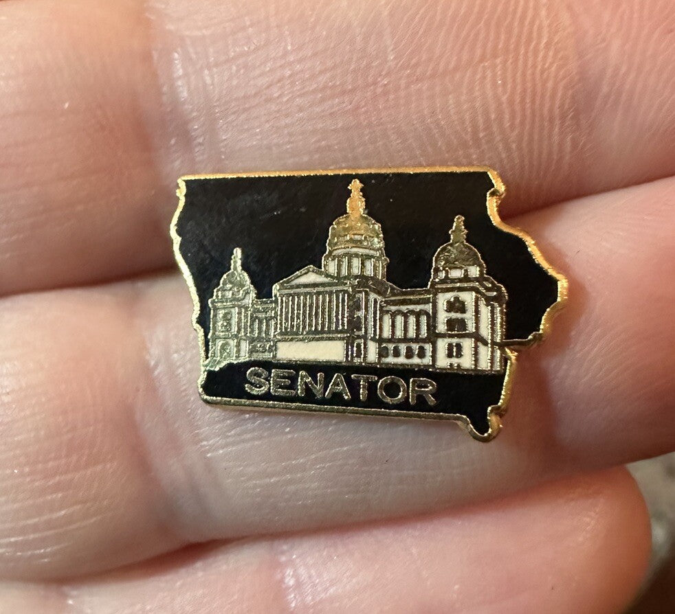 Vintage Iowa State Senator Lapel Pin Black Gold