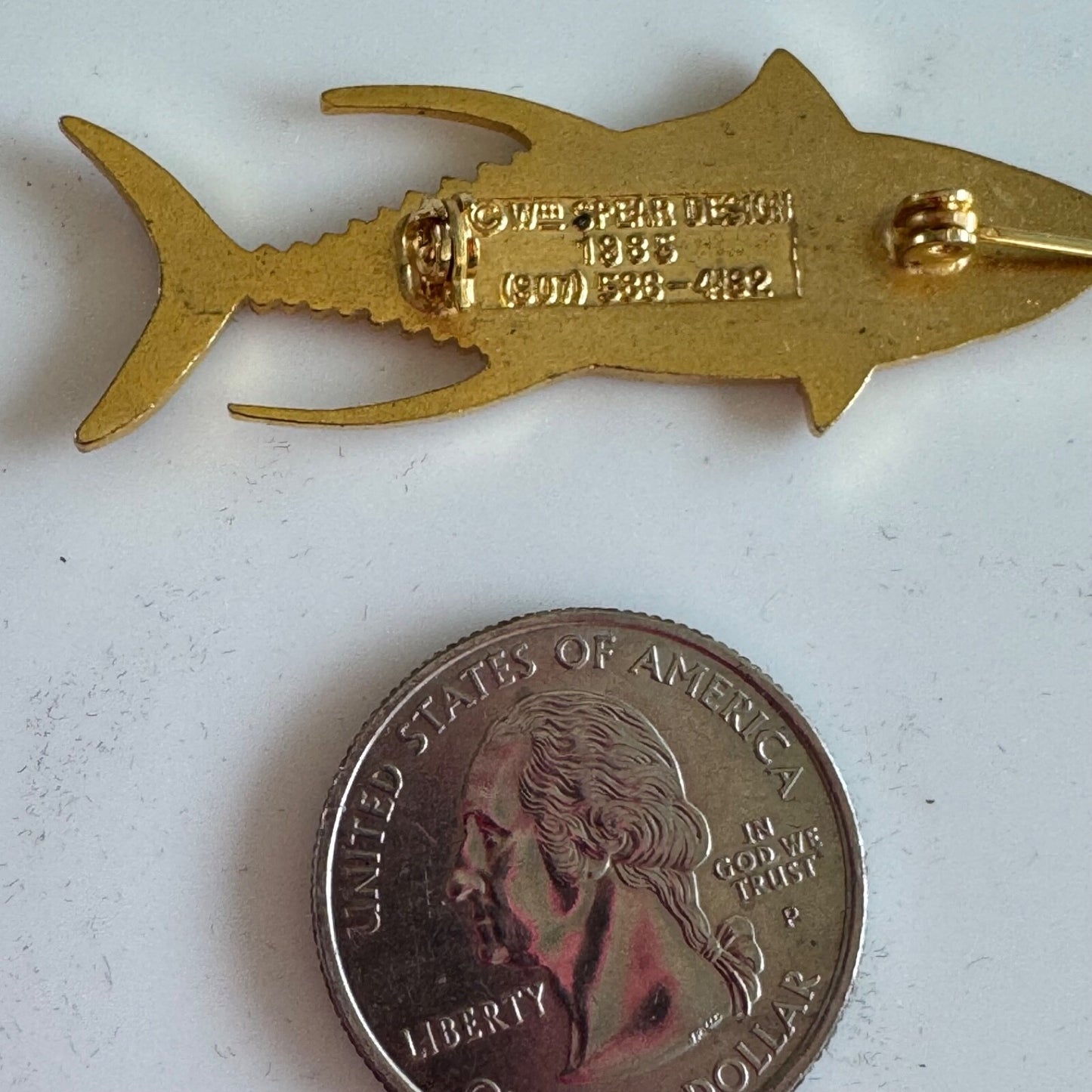 Vintage William Spear Yellowfin Tuna Champleve Enamel Lapel Pin Brooch 1985