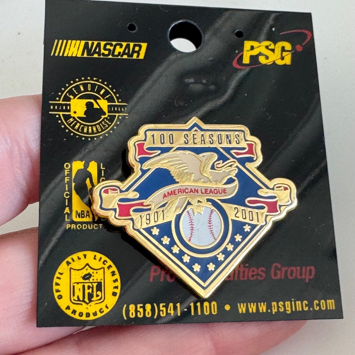 Vintage American League 100 Seasons 1901 2001 Baseball Lapel Pin PSG New on Card