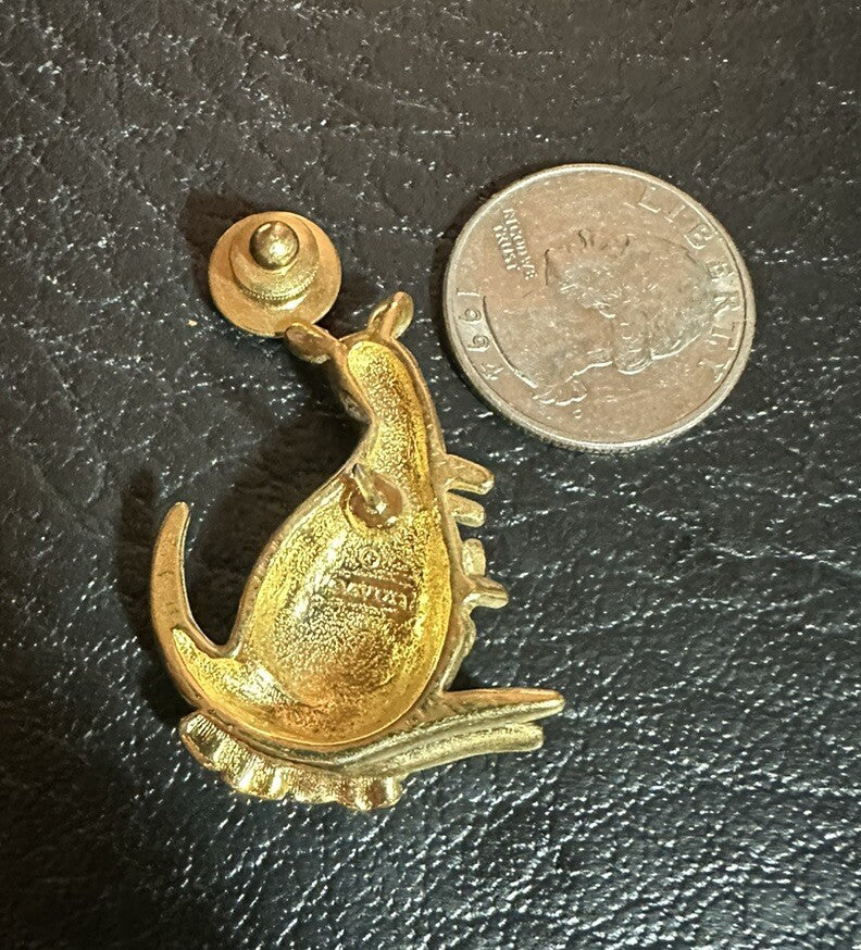Vintage Avon Gold Tone Crystal Kangaroo Pin Brooch