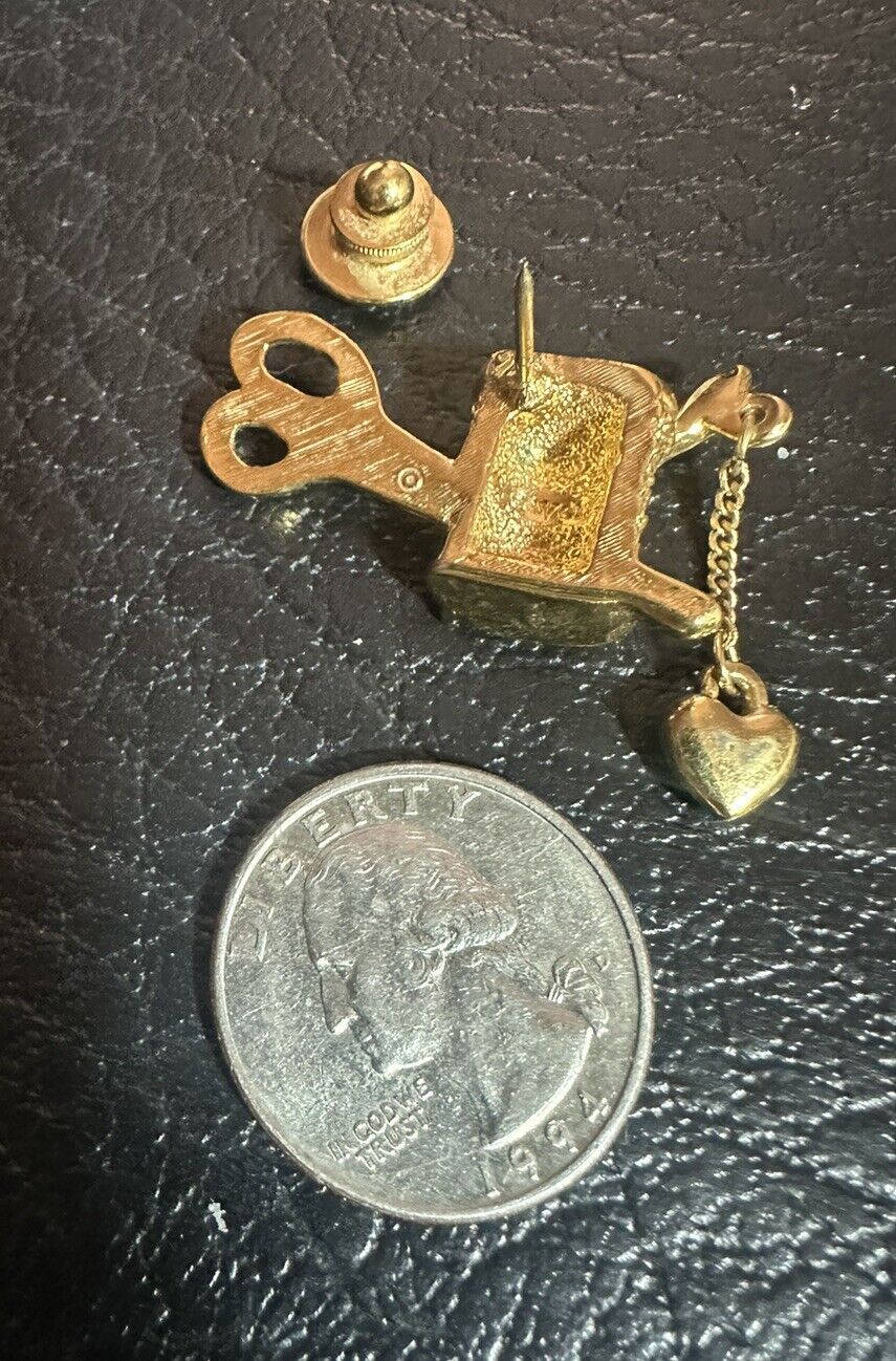Vintage 1993 Avon Sewing Spool Scissors Needle Thread Heart Lapel Pin Brooch
