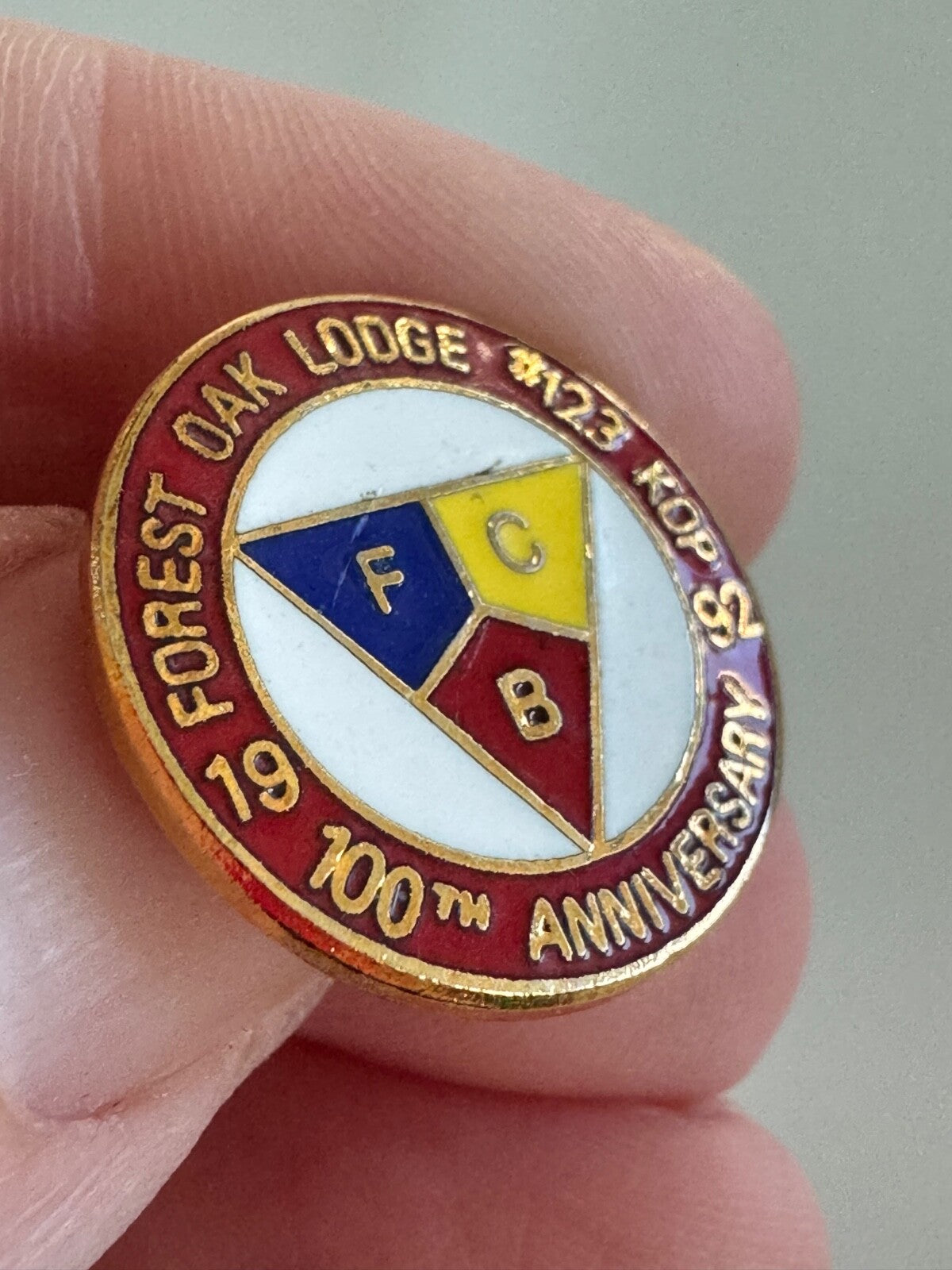 Vintage Forest Oak Lodge #123 KOP 100th Anniversary Pin – BFC Triangle