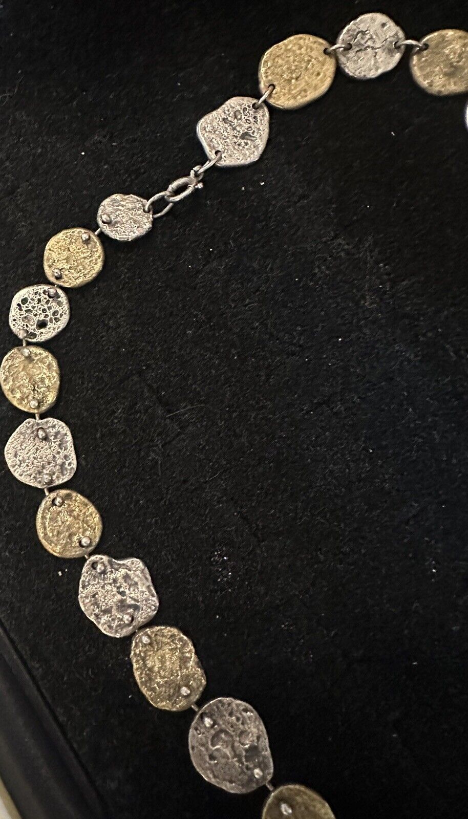 Vintage ANNE DICK Early Unsigned Brutalist Link Necklace Bronze Sterling Clasp