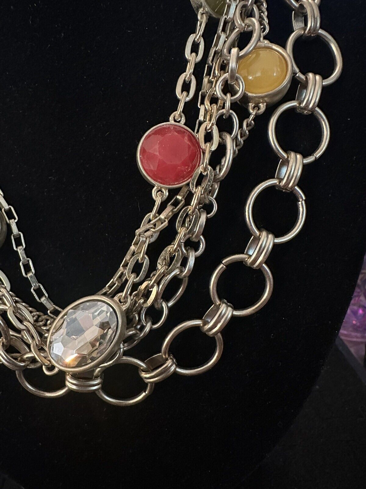 Ann Taylor LOFT 6-Strand Gold Link Crystal Statement Necklace 24” Adjustable