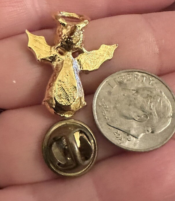 Gold-Tone Christmas Crystal Angel Pin Holly