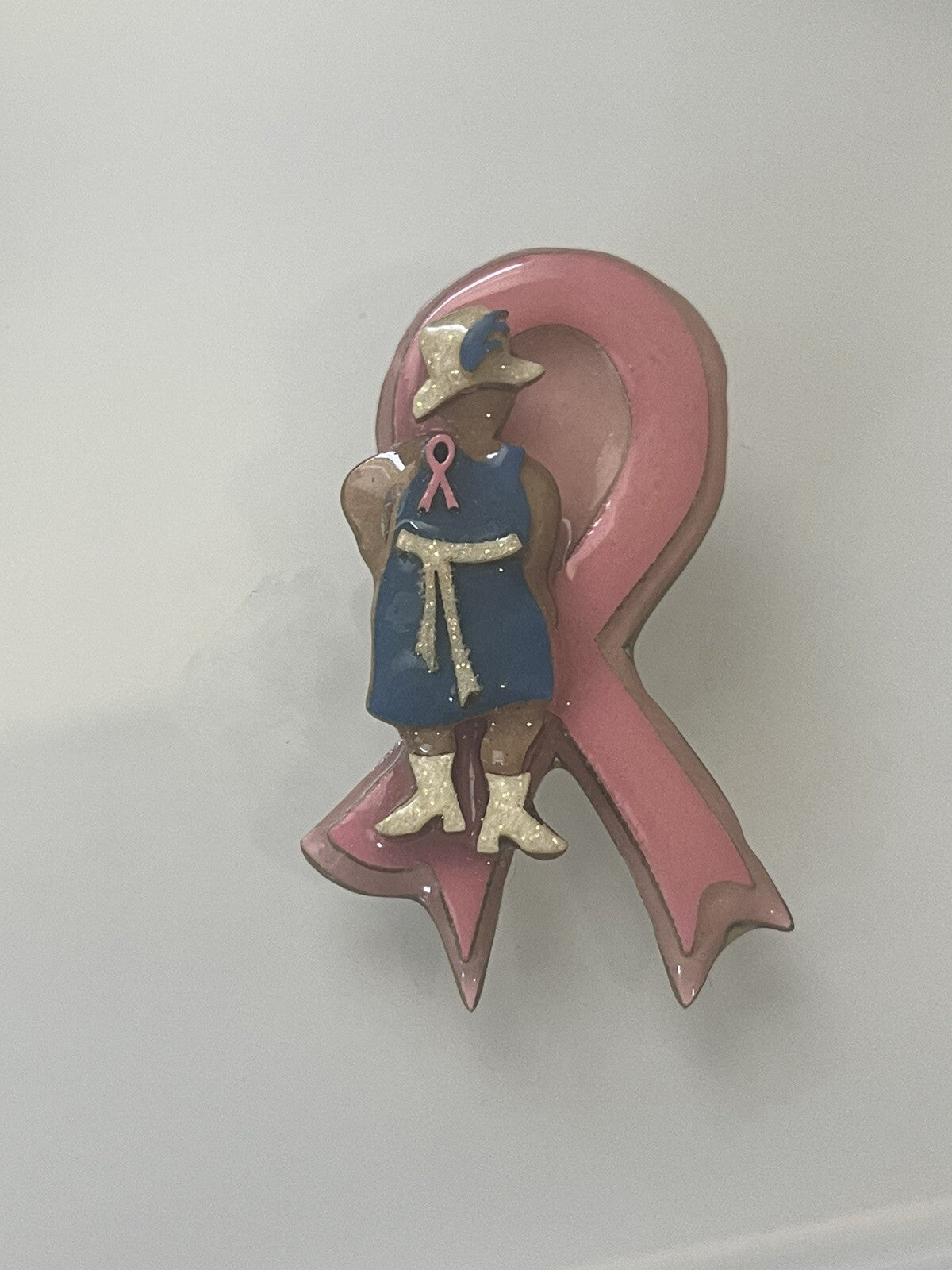 Breast Cancer House Pins By Lucinda Brooch - Sparkly Person Pink Ribbon