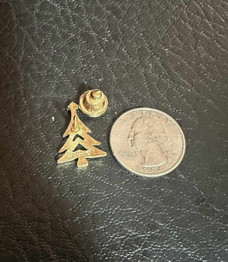 Small Avon Gold Tone Cut-out Christmas Tree Lapel Brooch Pin