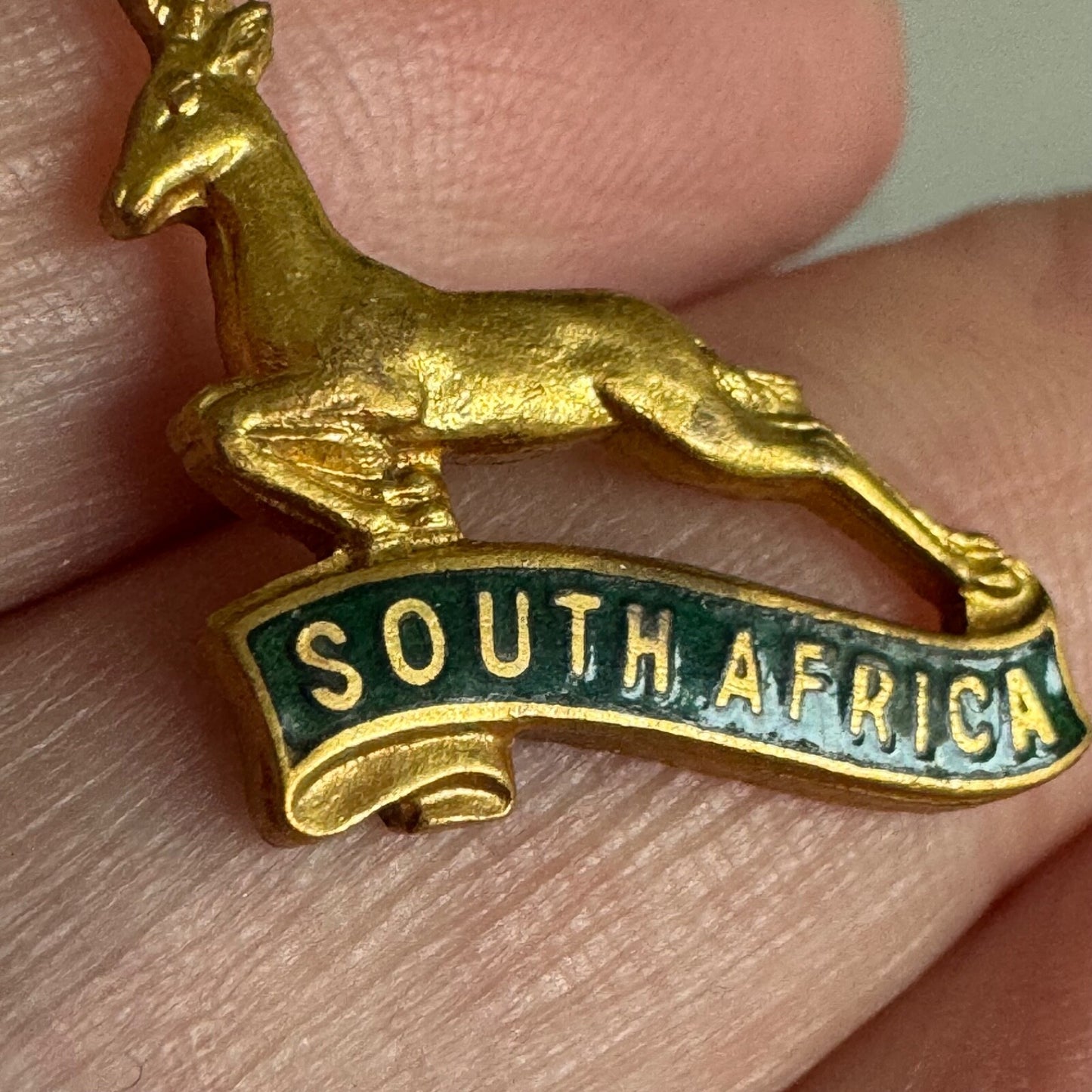 Vintage South Africa Olympic NOC Pin Springbok Enamel Lapel Pin