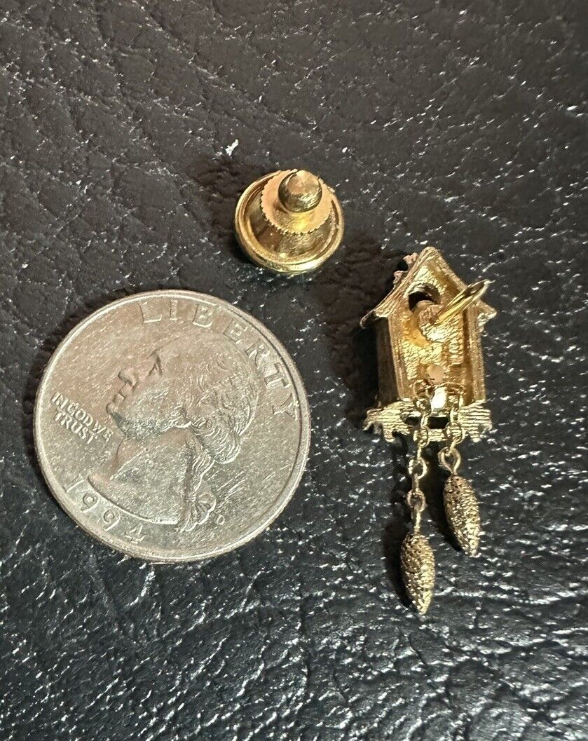 AVON - Signed, small Cuckoo Clock Pin - Gold-tone