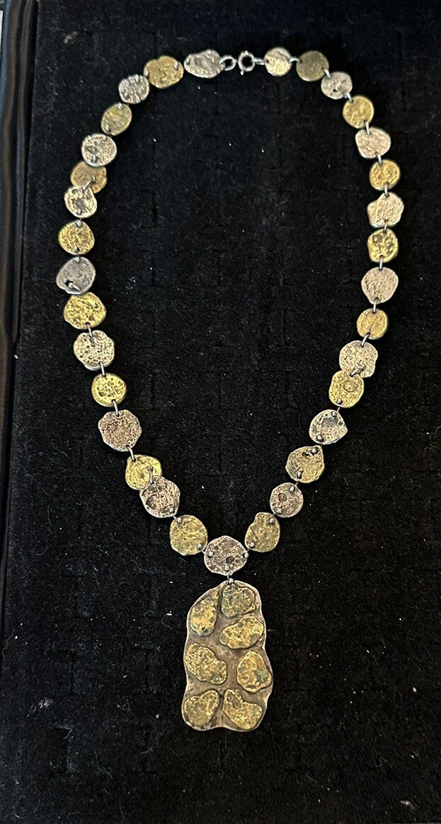 Vintage ANNE DICK Early Unsigned Brutalist Link Necklace Bronze Sterling Clasp