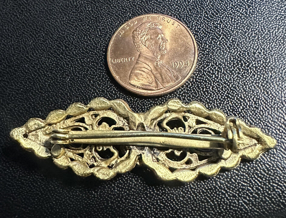 Vintage Black & Gold Victorian Style Brooch Pin, 2"