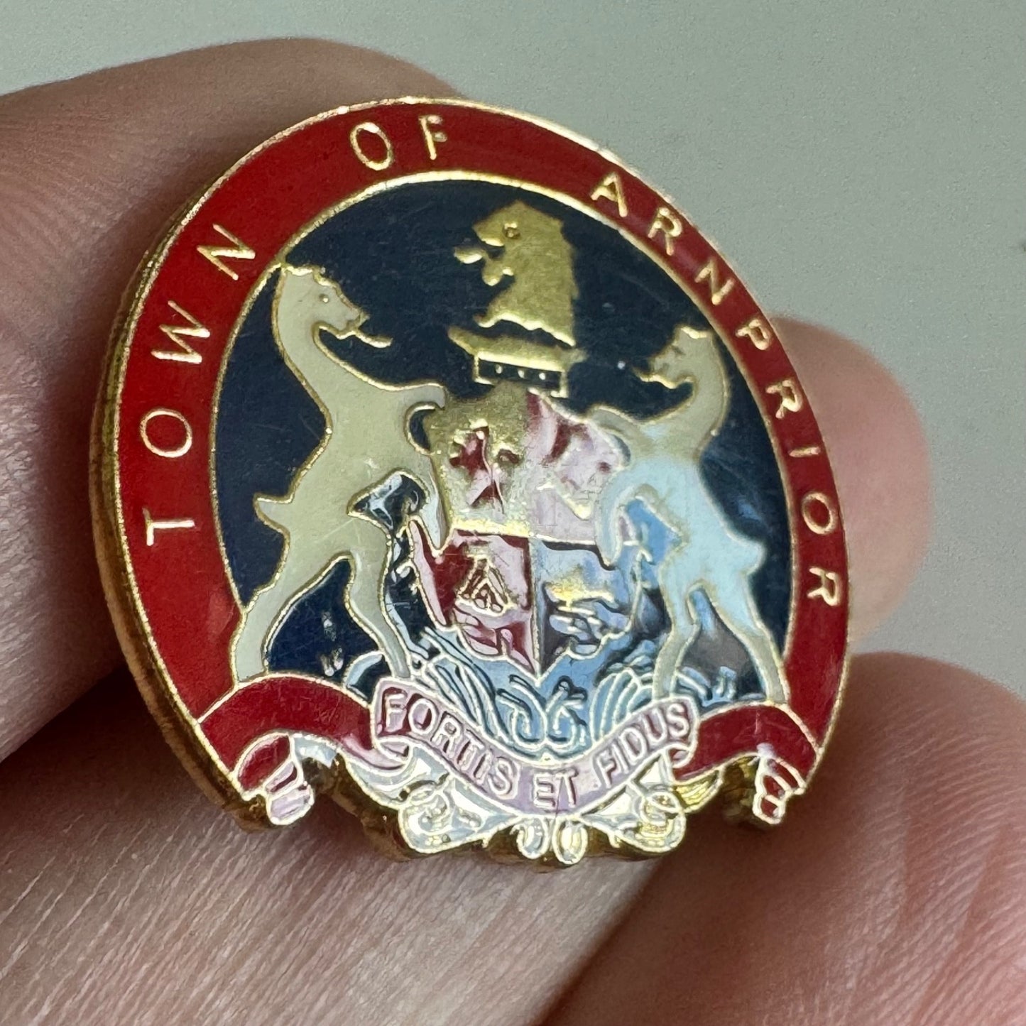 Vtg Town of Arnprior Ontario Canada Crest Lapel Pin Coat of Arms