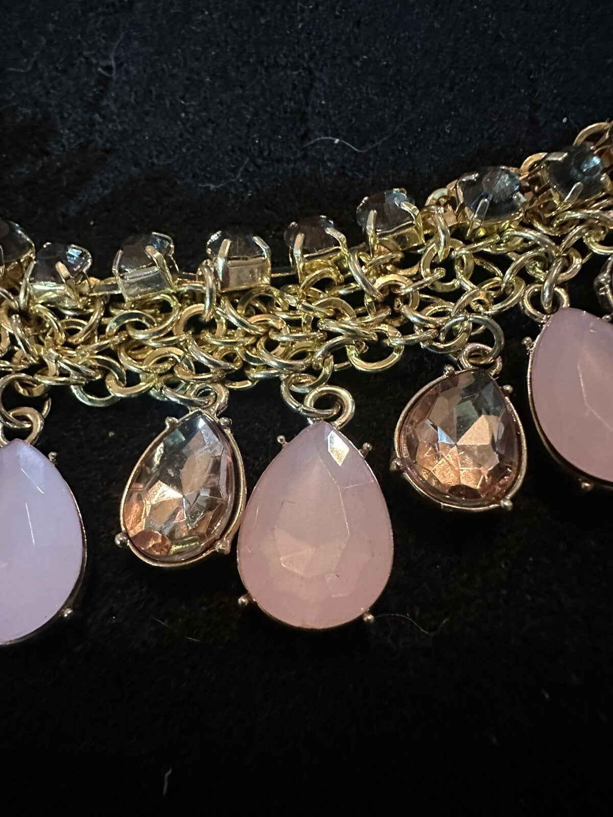 Simply Vera Wang Gold Tone Statement Necklace 3 Layer Chain Teardrop 19”
