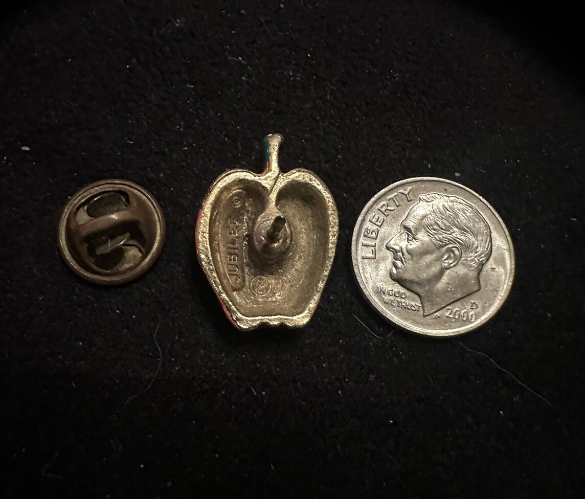 Red Apple Green Leaf Pin Metal Lapel Enamel Collectible Vintage