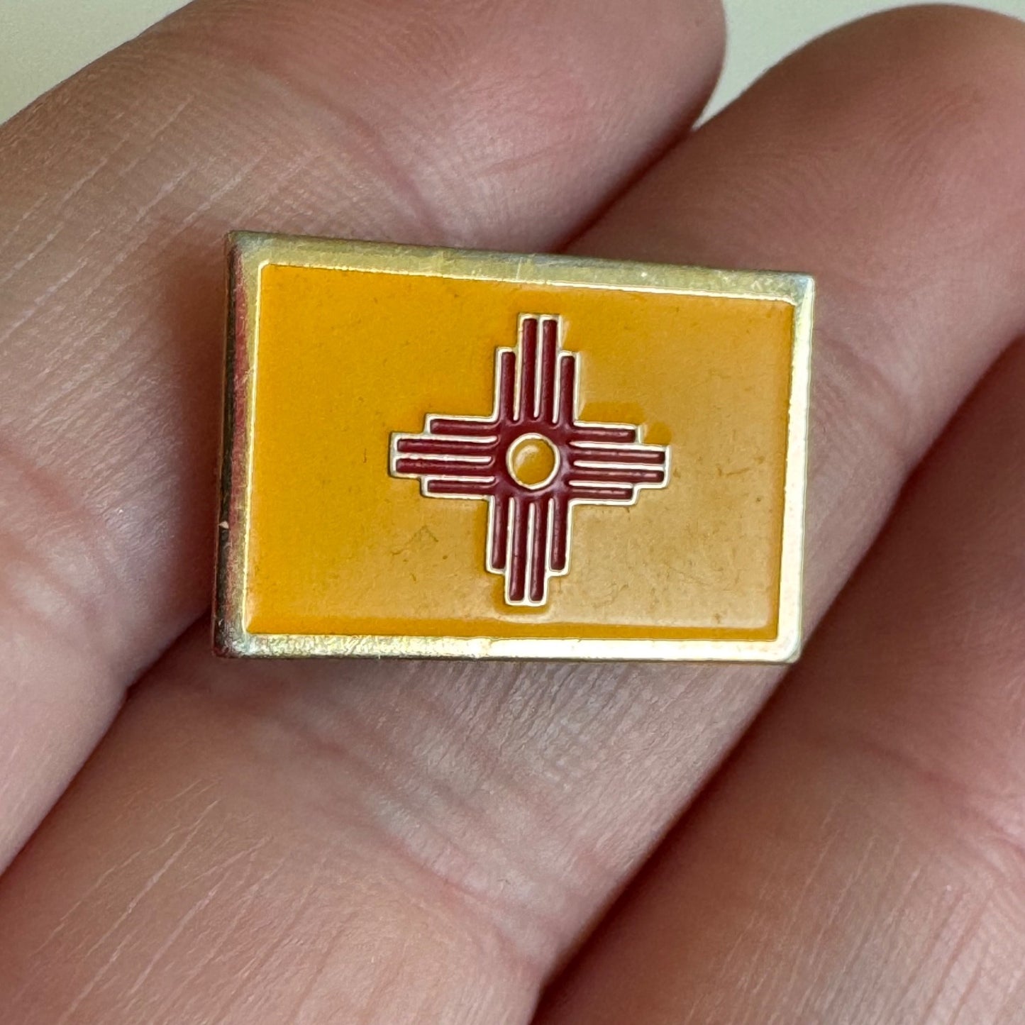 Vintage New Mexico Flag Pin Tie Tack – Zia Symbol Yellow Enamel Badge