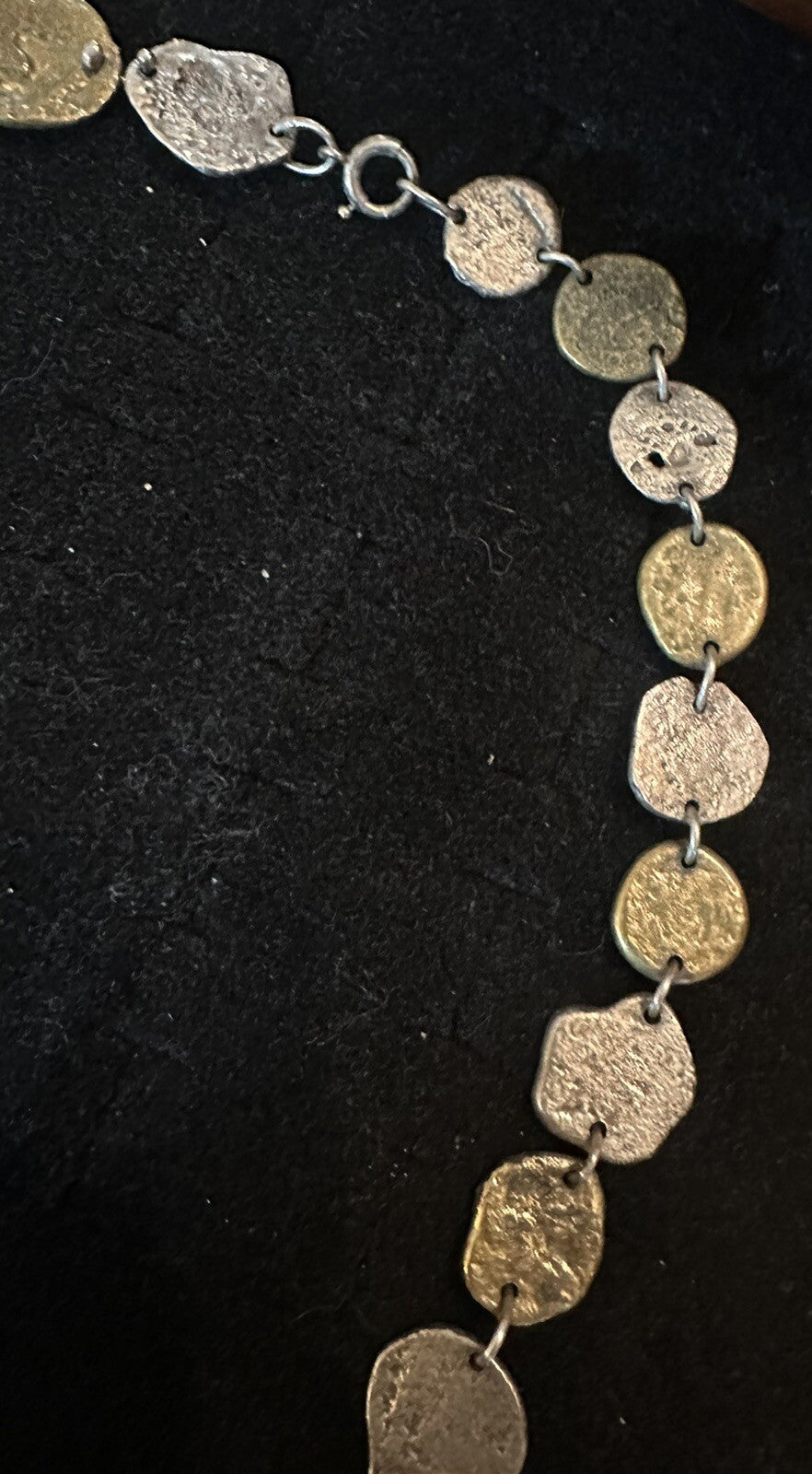 Vintage ANNE DICK Early Unsigned Brutalist Link Necklace Bronze Sterling Clasp