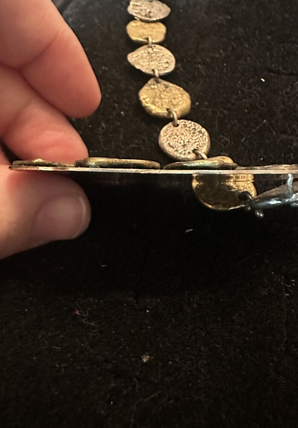 Vintage ANNE DICK Early Unsigned Brutalist Link Necklace Bronze Sterling Clasp