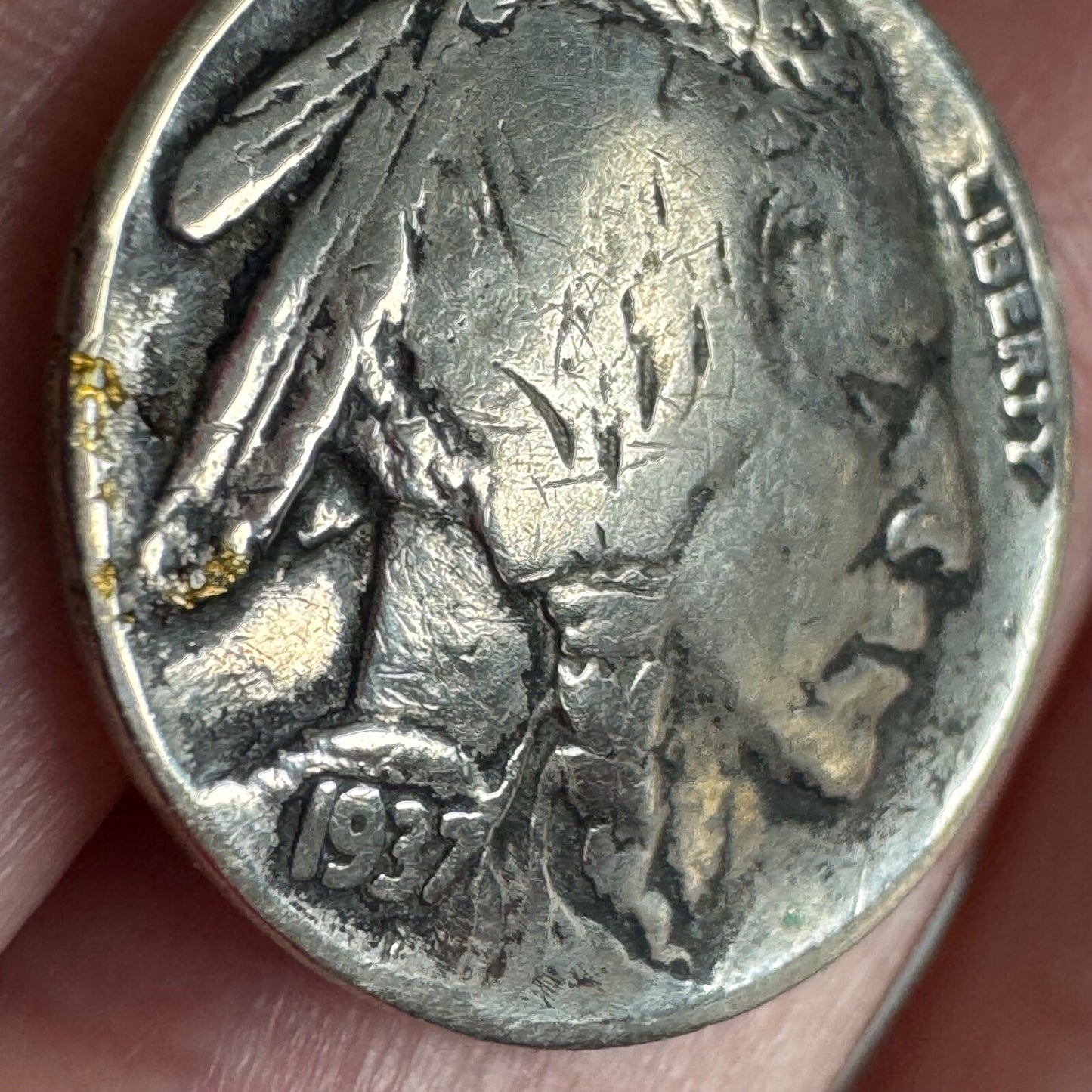 1937 Buffalo Nickel Vintage U.S. Indian Head 5 Cent Coin Pin Tie Tack Domed
