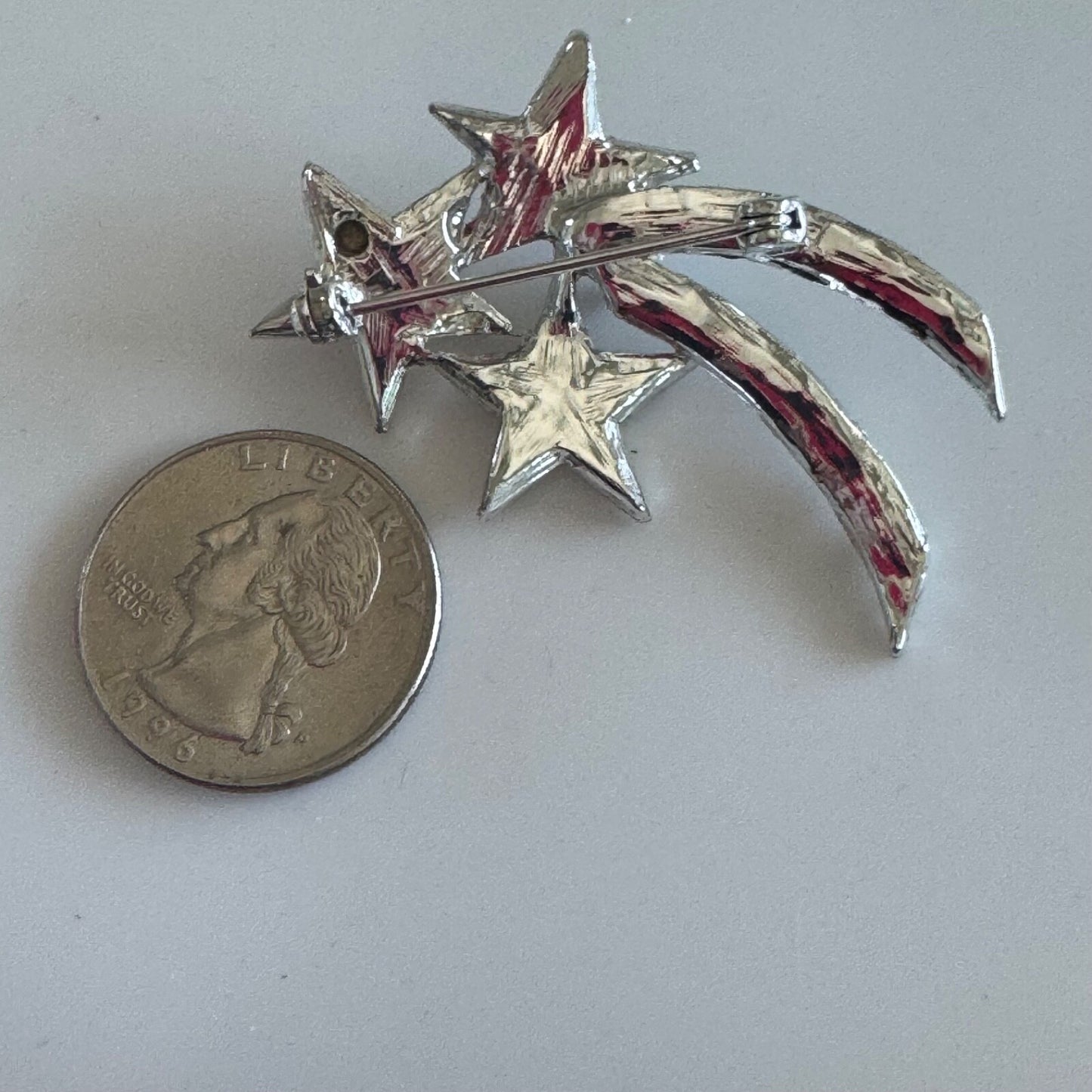 Vintage Silver Tone Shooting Star Brooch Crystal Rhinestone Pin