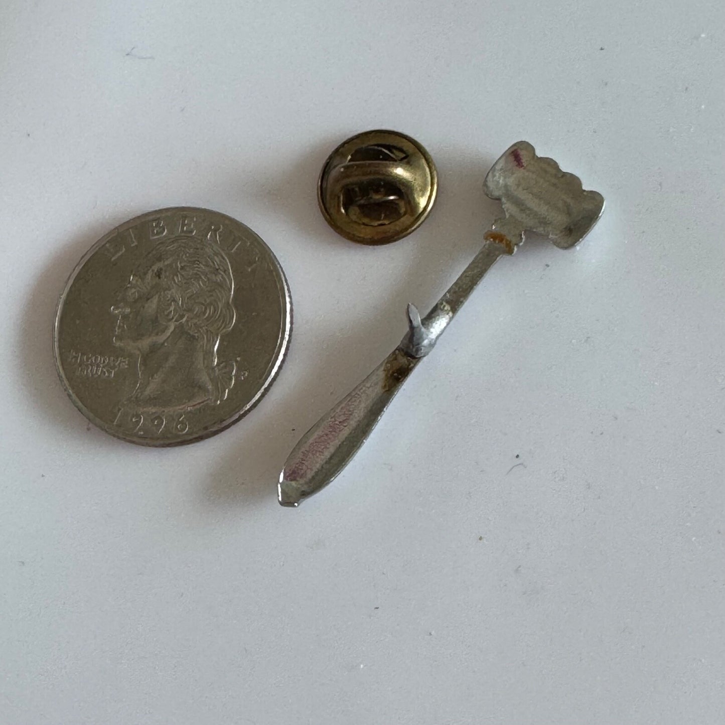 Vintage Silver Tone Gavel Lapel Pin Tie Tack Possibly Pewter