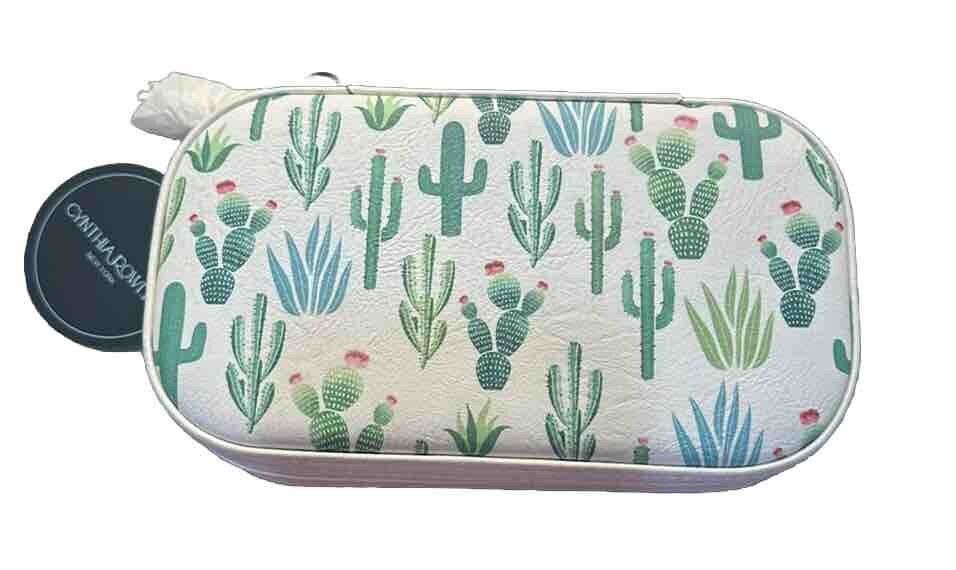 Cynthia Rowley New York Cactus Pink Green Jewelry Travel Box Tassel Zipper Pull
