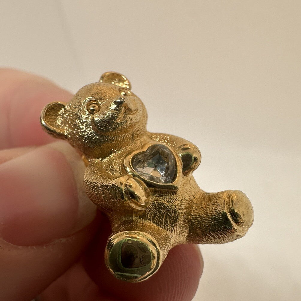 Vintage Avon Birthstone Gold-Tone Bear Pin Tie, Lapel, Hat - Diamond April