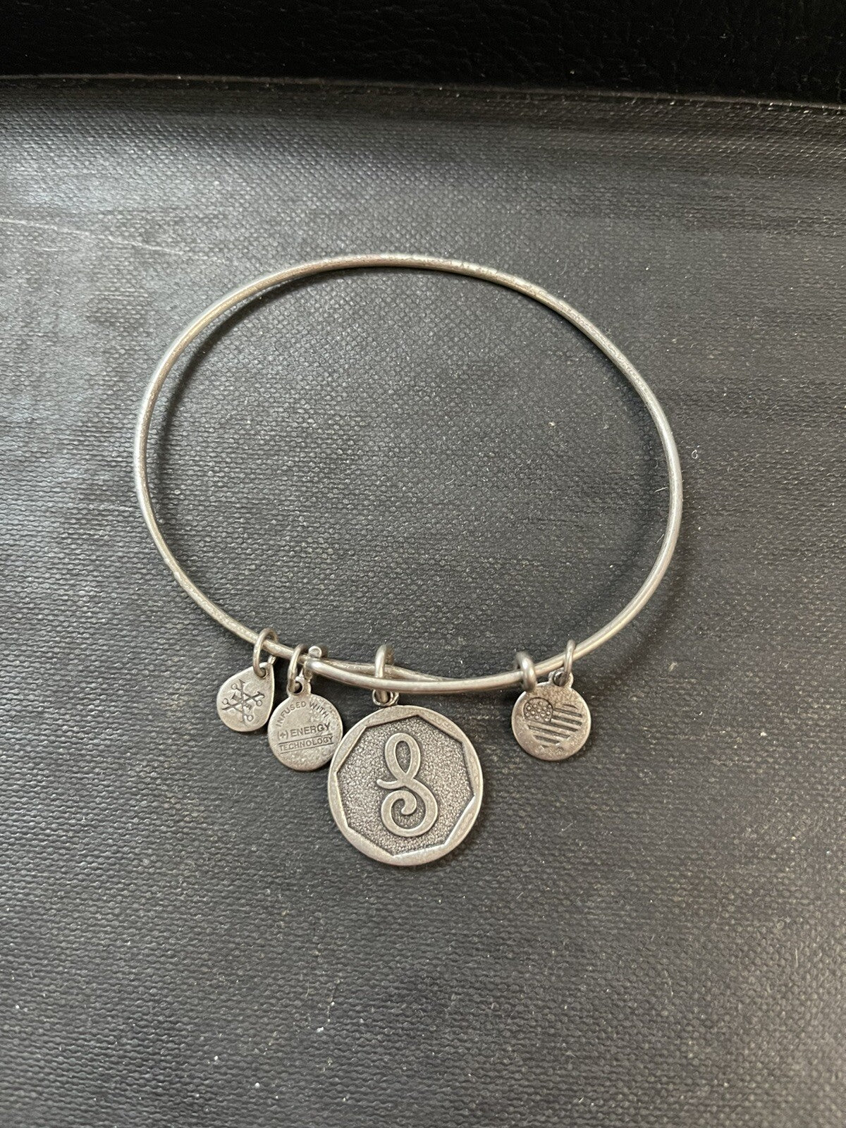 Alex And Ani Initial S Charm Rafaelian Silver Finish Bangle Bracelet A13EB14SS