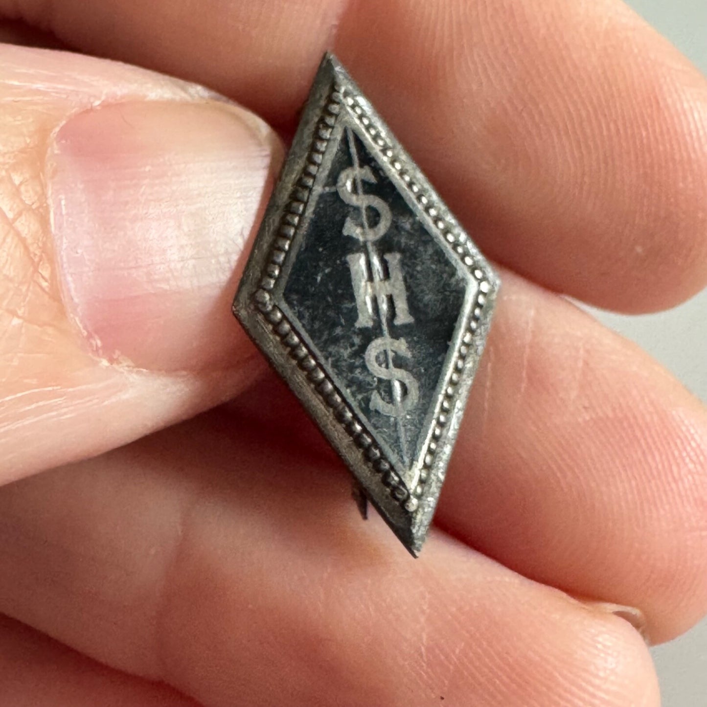 Antique Sterling Silver SHS High School Lapel Pin Black Enamel