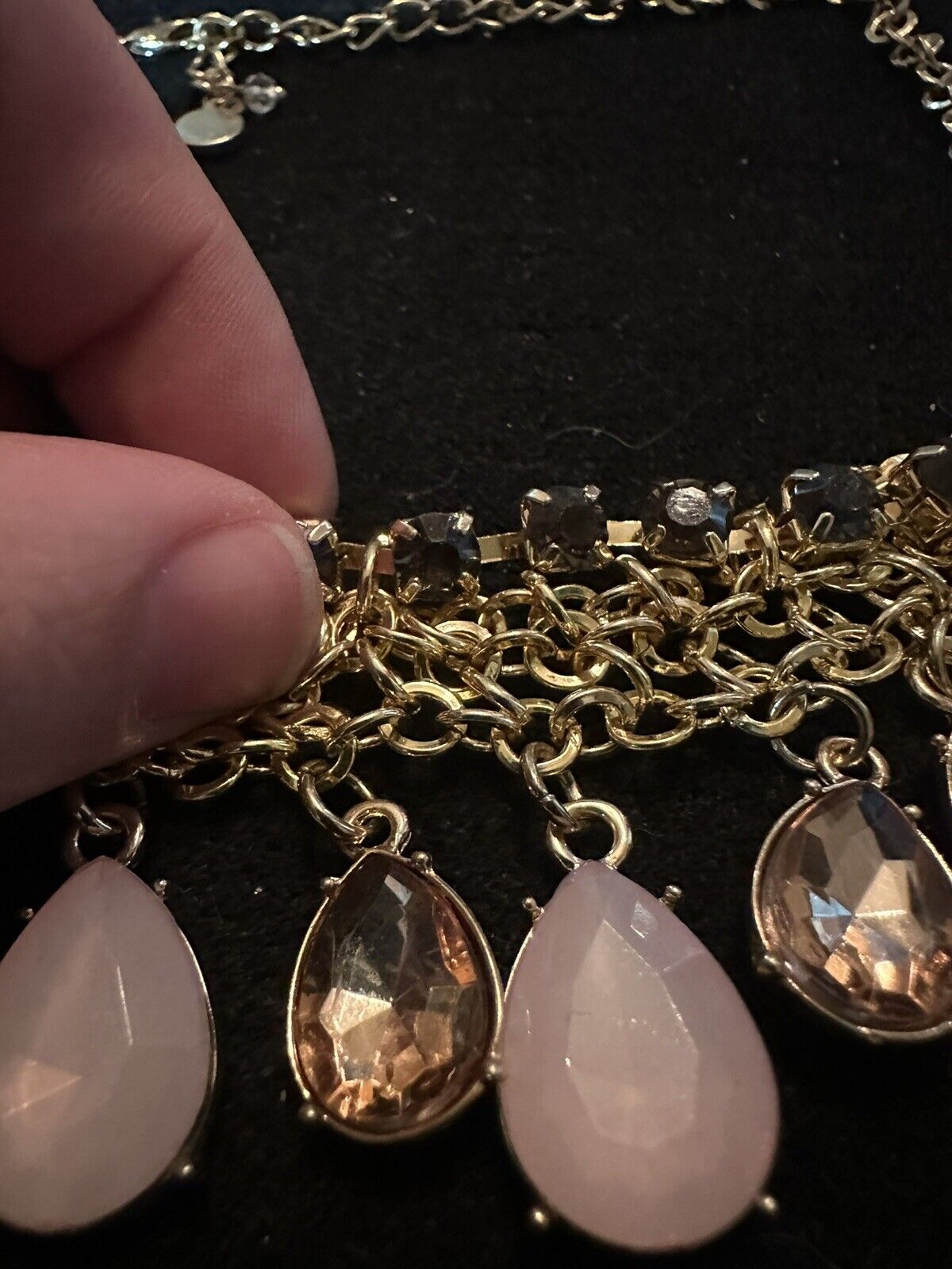 Simply Vera Wang Gold Tone Statement Necklace 3 Layer Chain Teardrop 19”