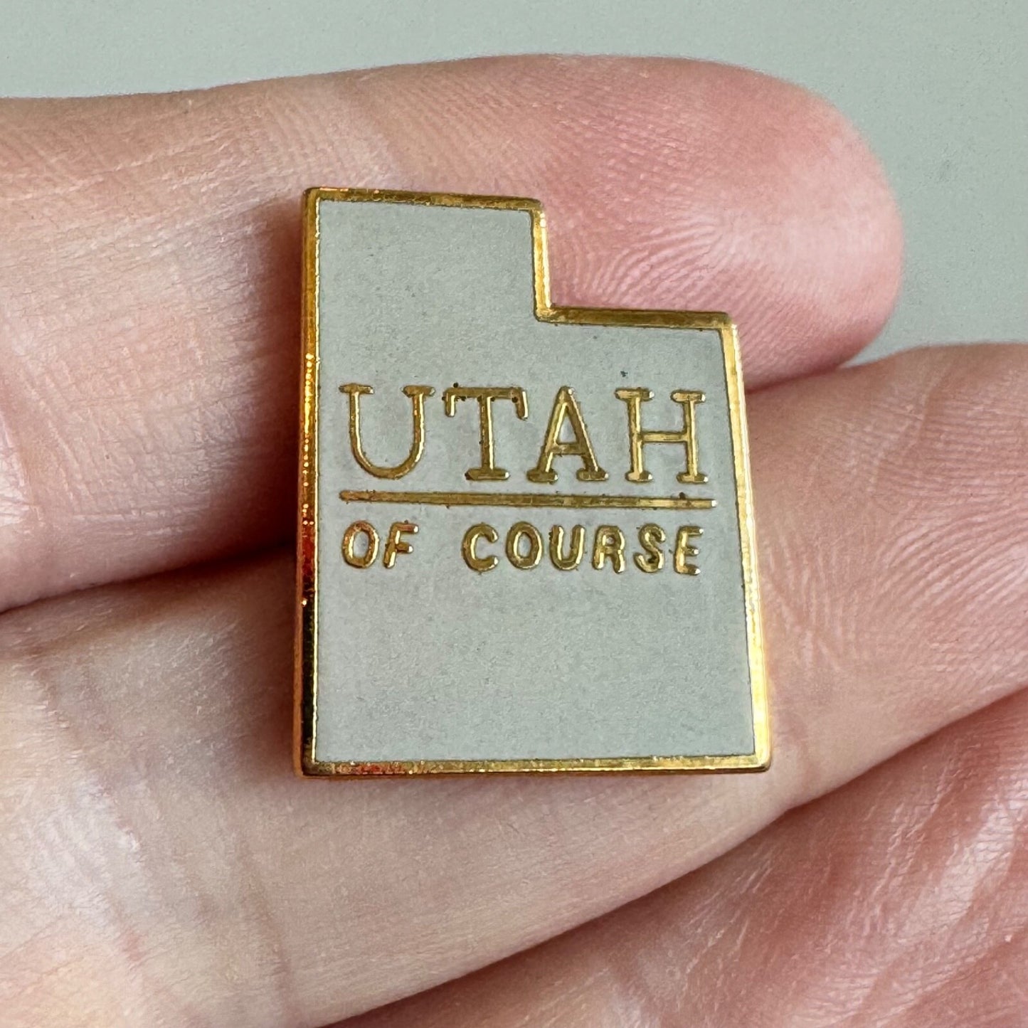 Vintage Utah “Of Course” Grey Pin – Souvenir Tourist Travel Badge