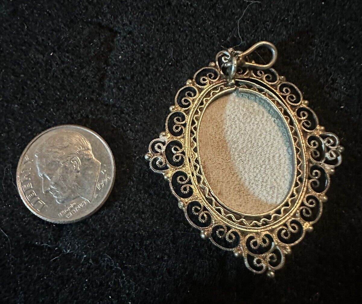 Antique Italian 800 Silver Saint Fabiola Hand Painted Portrait Pendant St. St