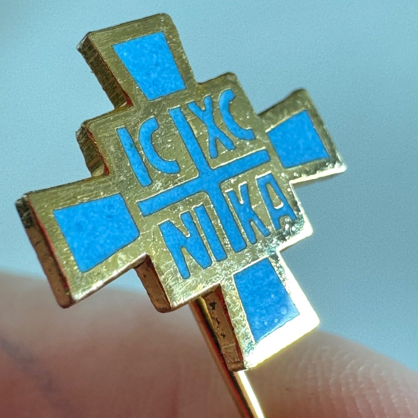 Vintage Greek Orthodox IC XC NIKA Cross Stick Pin Byzantine Catholic Church