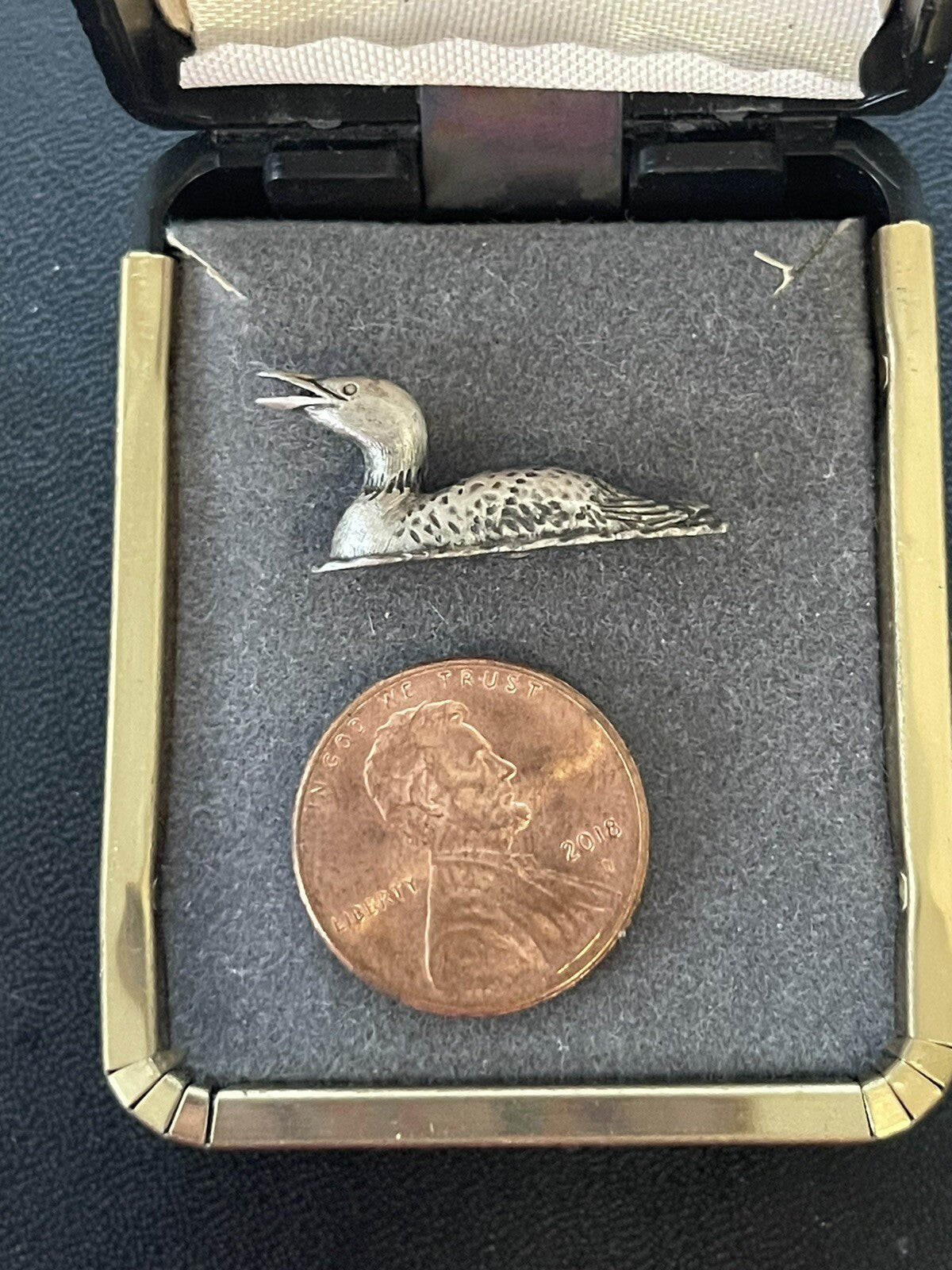 VTG. NEW 1980 SID BELL STERLING SILVER DUCK BROOCH /PIN IN ORIGINAL BOX