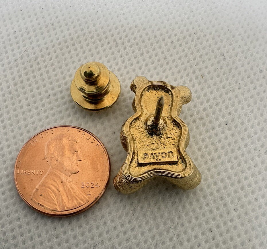 Vintage Avon Birthstone Gold-Tone Bear Pin Tie, Lapel, Hat - Diamond April