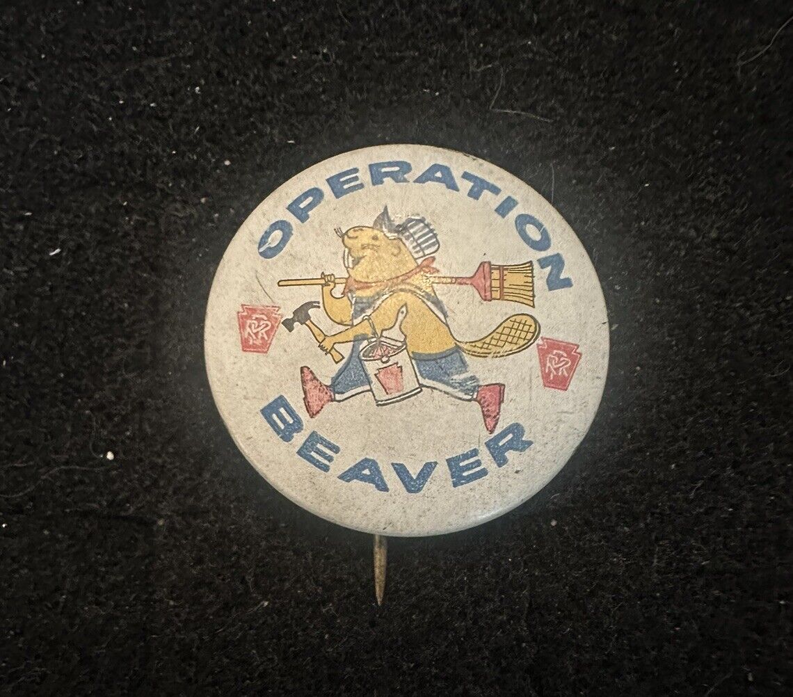 Vintage Pennsylvania Railroad Co Operation Beaver Pin Back Pinback PRR