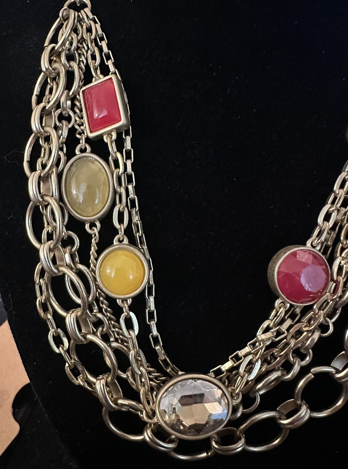 Ann Taylor LOFT 6-Strand Gold Link Crystal Statement Necklace 24” Adjustable