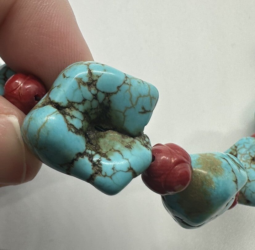 925 STERLING SILVER BLUE TURQUOISE AND RED CORAL NECKLACE