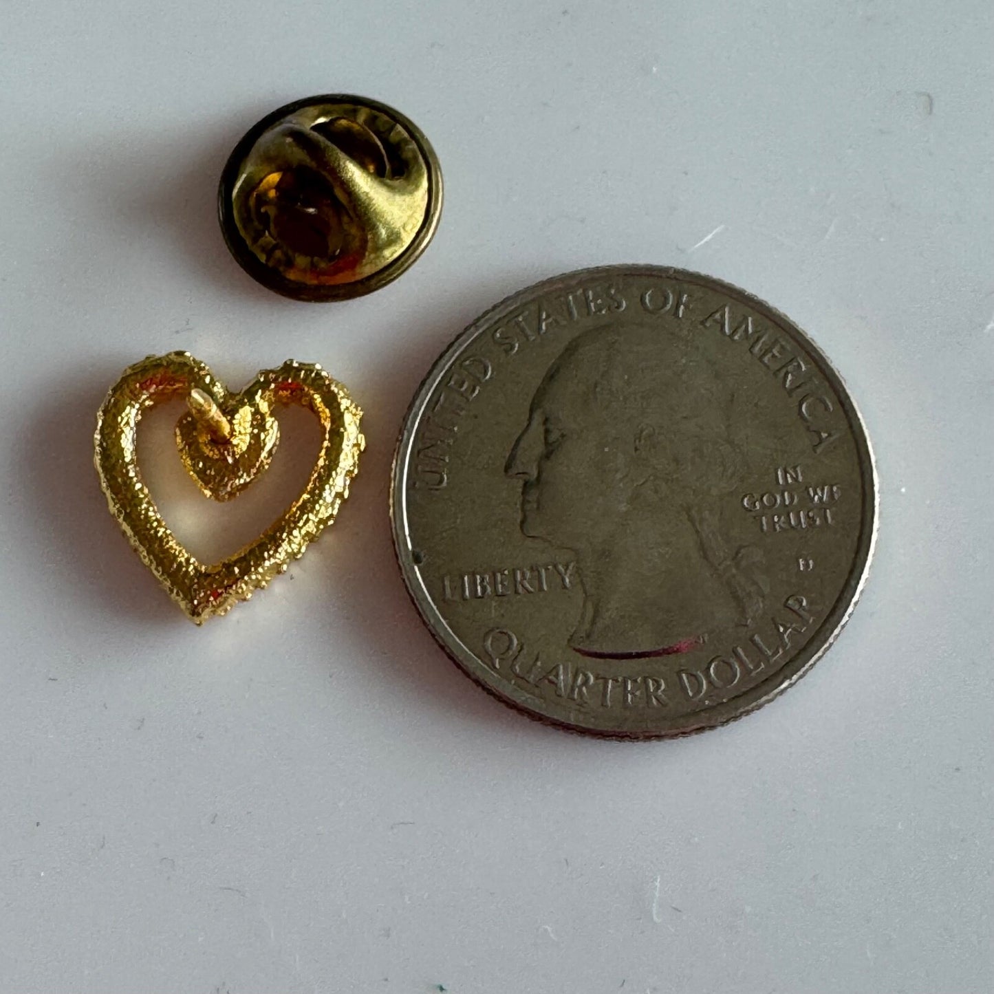 Vintage Tiny Gold Double Heart Pin – Dainty Textured Design