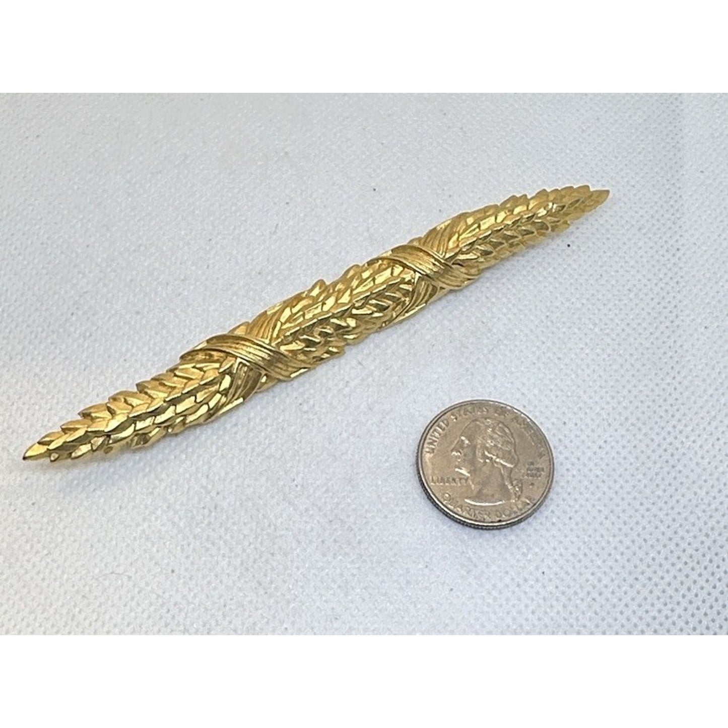 Big VTG 90s Karl Lagerfeld Gold Wheat Bar Brooch Pin 4.75” Runway Couture