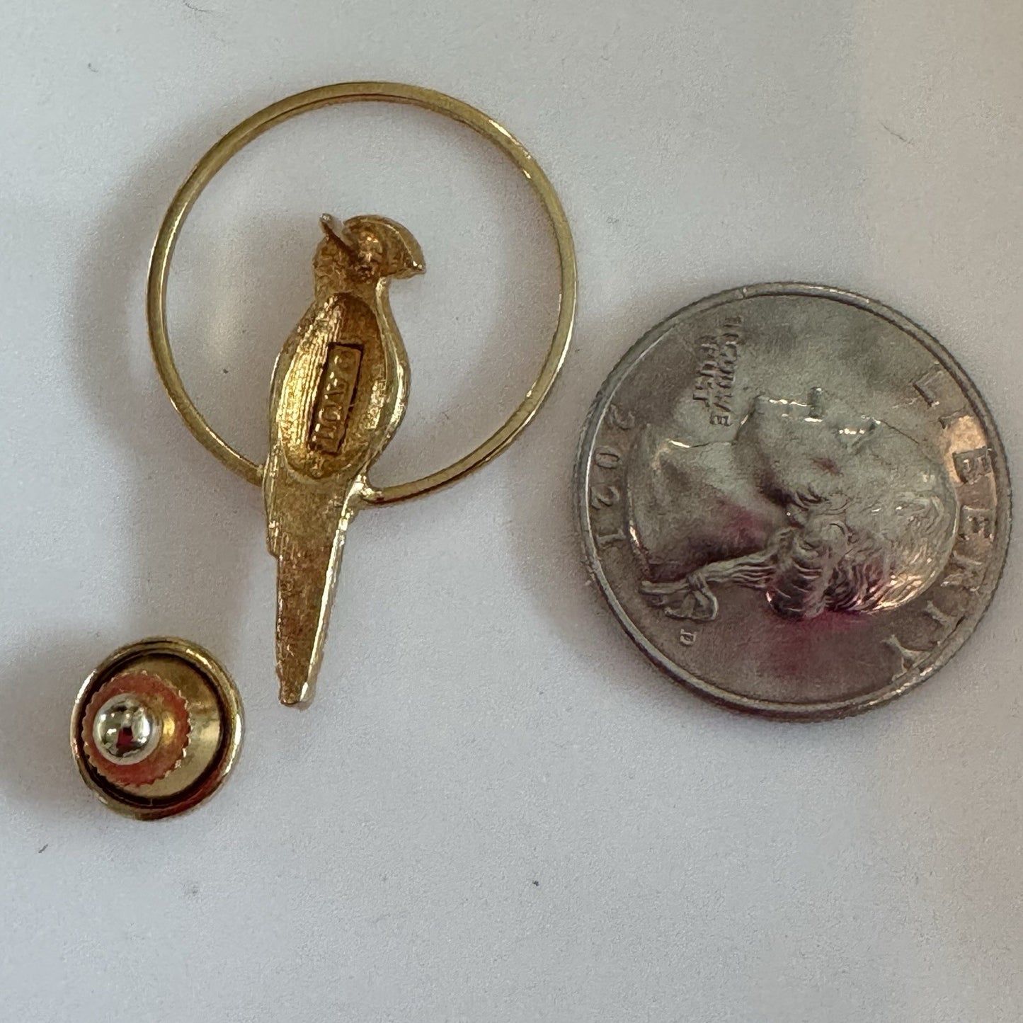 Vintage Avon Parrot Bird Pin Brooch Gold Tone Ring Hoop Figural